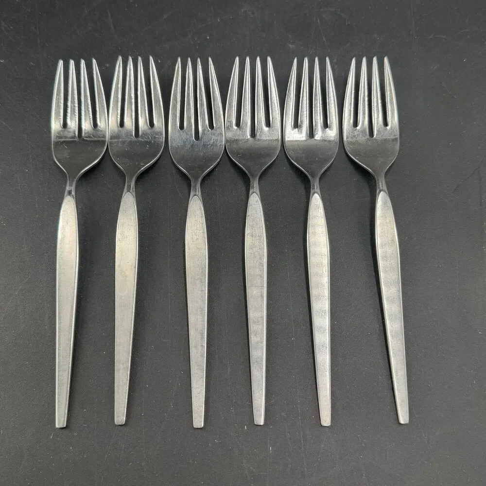(6) Oneida Community Frostfire Stainless Salad Forks 6 5/8